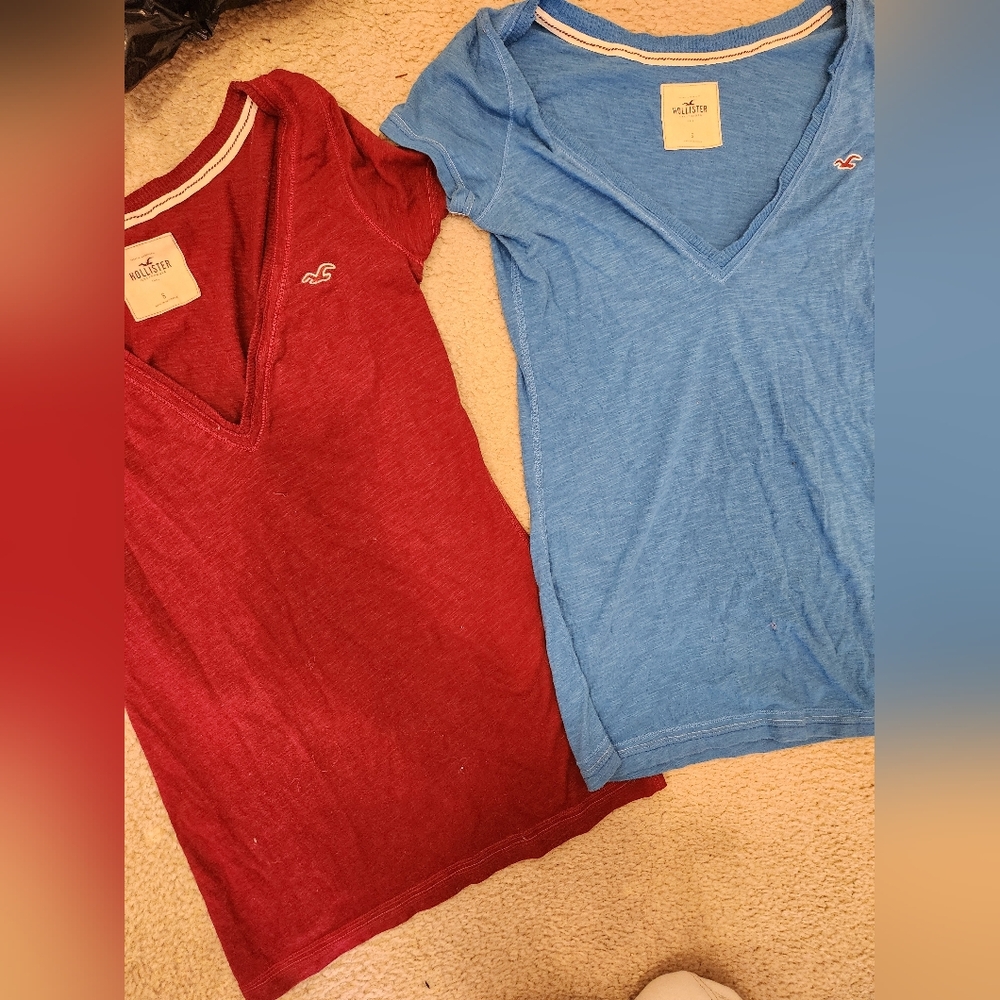 Hollister Red and Blue V-Neck Tees